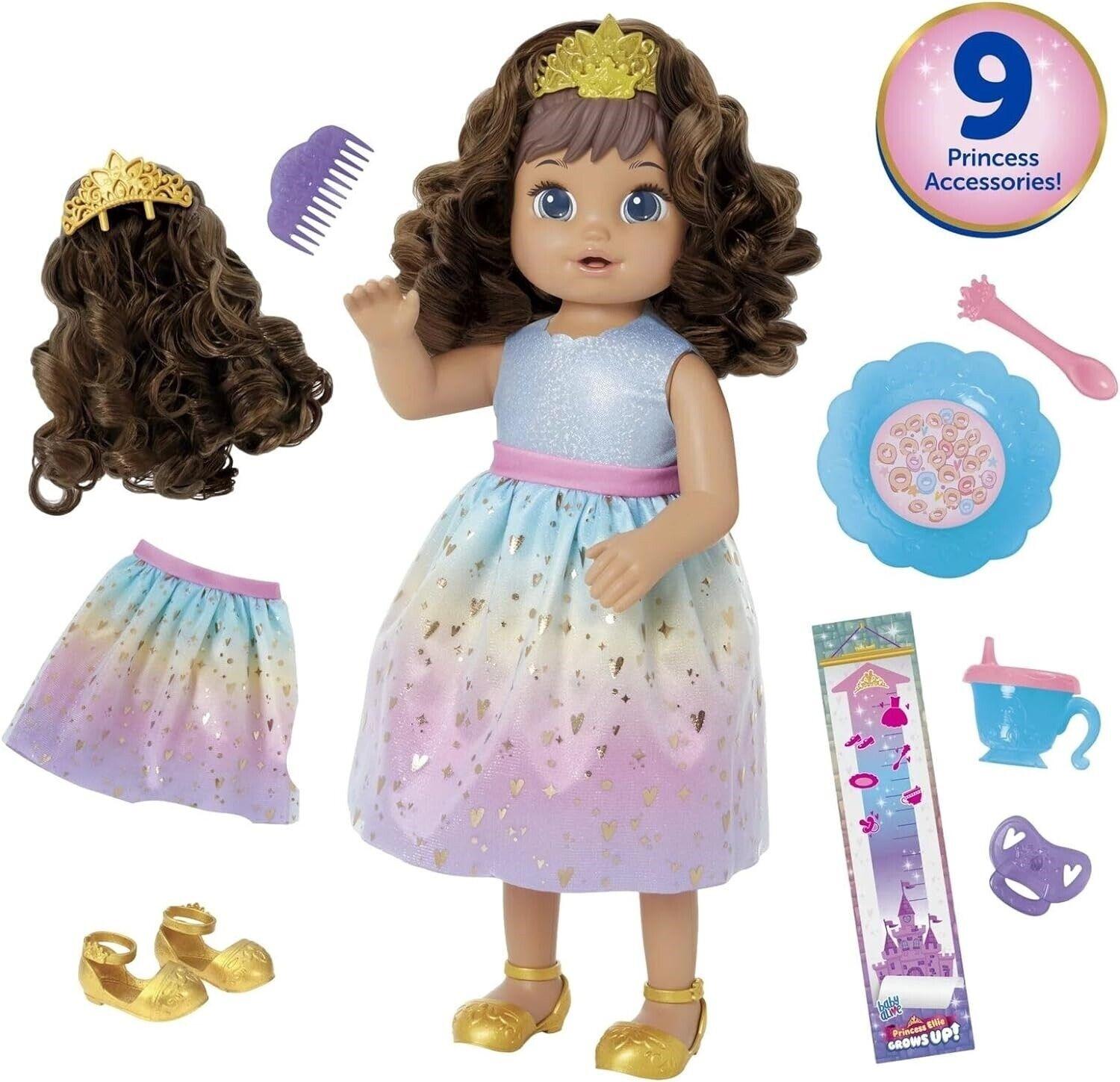 Baby Alive Princess Ellie Brown Hair Grows Up Doll 18-Inch Growing Talking Baby Doll Play