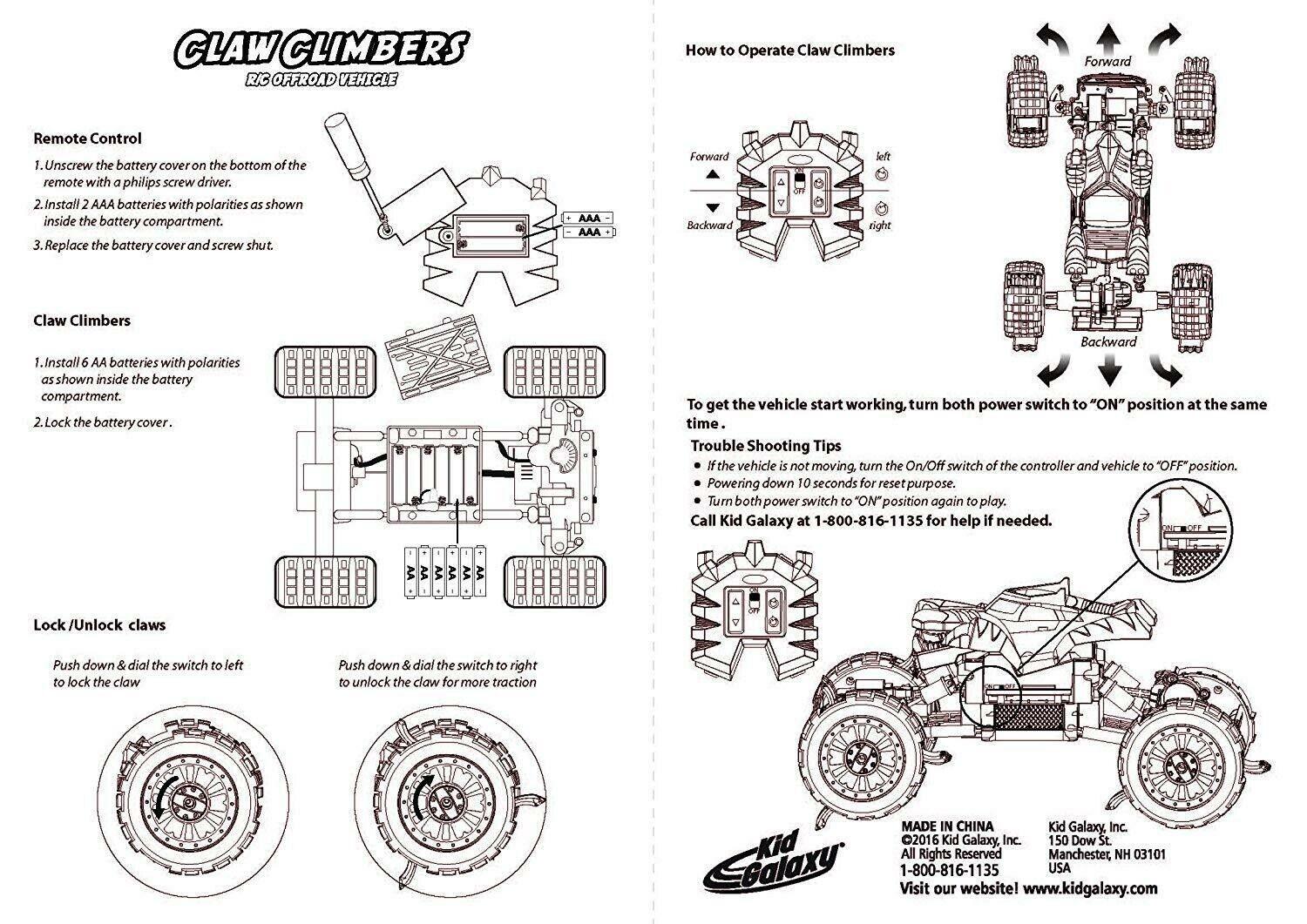 Kids Galaxy RC Off Road Rhino Claw Climber 4WD Remote Control Car Buggy Jeep Race Truck