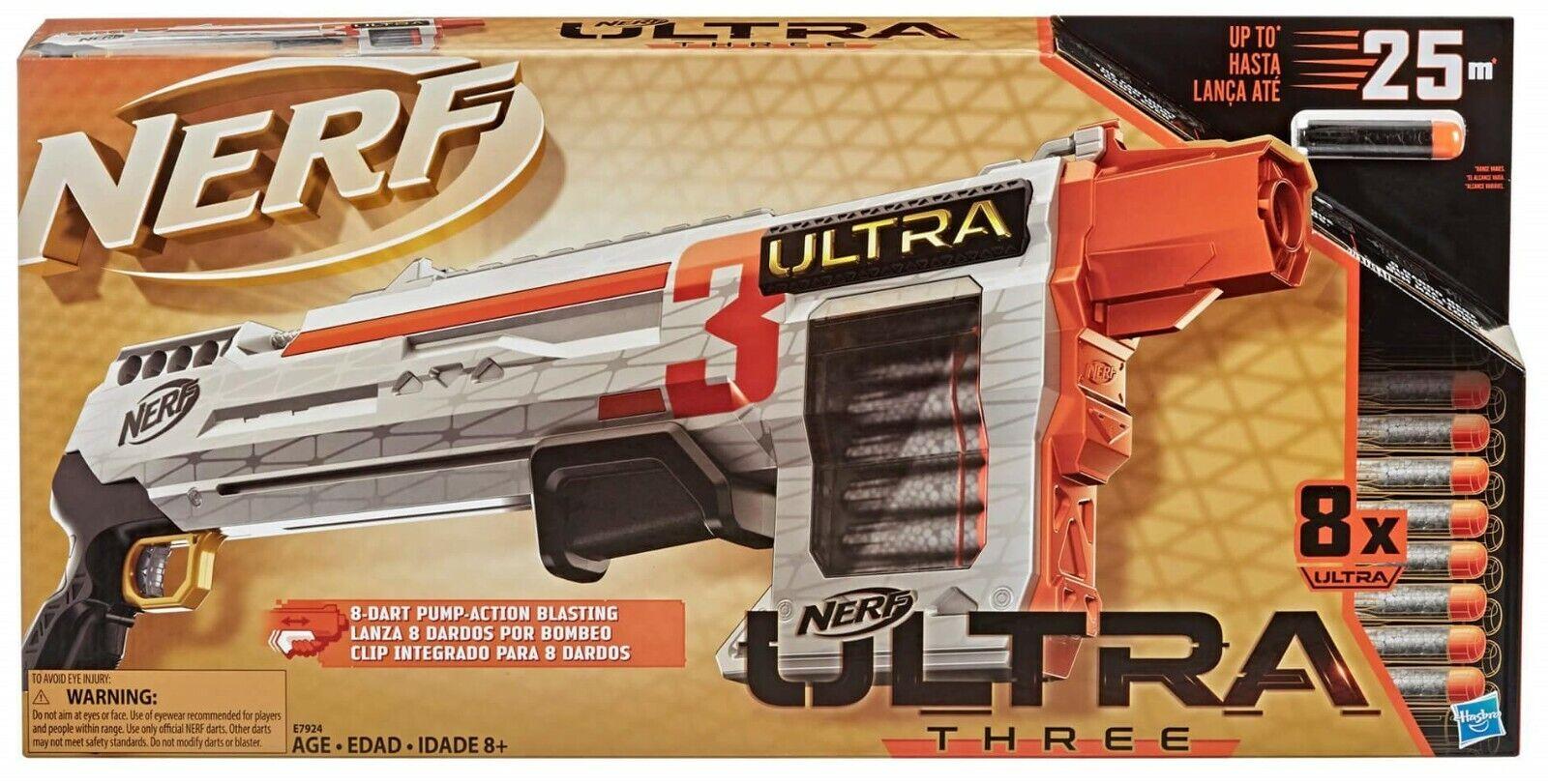 Nerf Ultra Three Pump Action Blaster 8 Darts Ages 8+ Toy Gun Fire Blast Game Fun