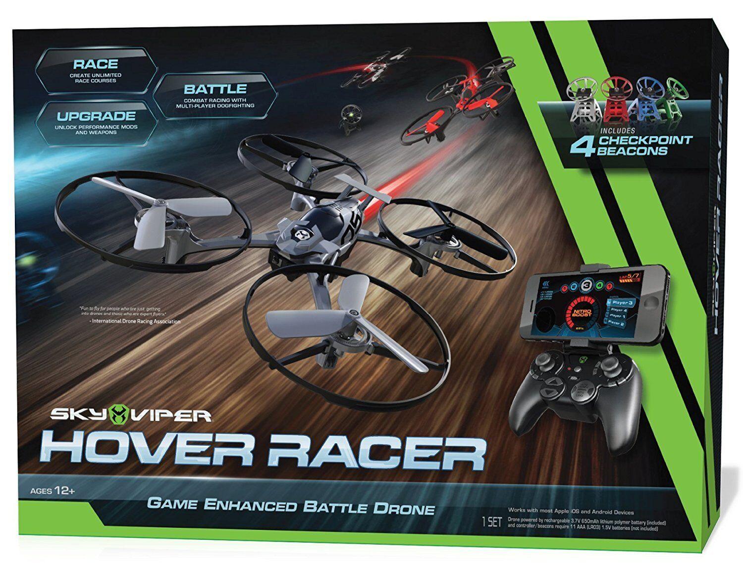 Sky Viper Rocket- Black -Hover Racer Auto Launch Land Hover Drone Plane Race Game Play