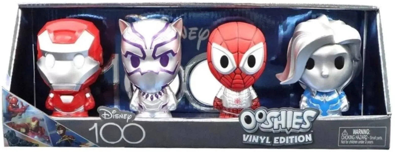 Disney 100 Marvel Ooshies Vinyl Figure 4 Pack Ironman Spiderman Black Panther