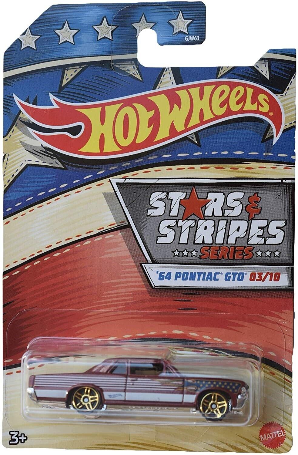 Hot Wheels 1:64 Antique Stars & Stripes 3+ Toy-1964 Pantiac GT- Race Car History Plymouth Camaro