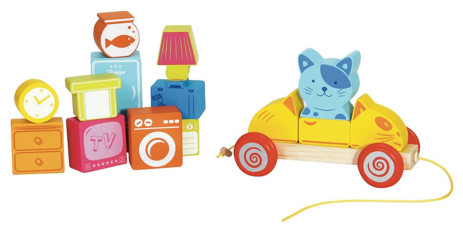 Train Track Set Wooden Moving Day with Coloring Book Ages 2+ Toy Boys Girls Race