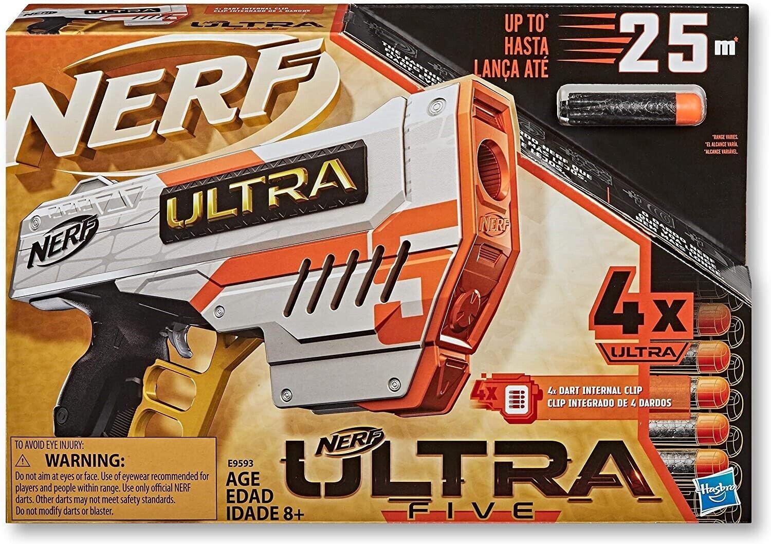 Nerf Ultra Five Blaster 4 Dart Farthest Flying Nerf Darts Ever Ages 8+ Toy Gun