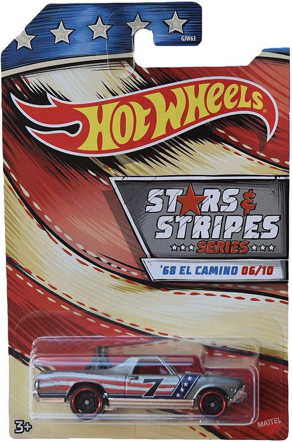 Hot Wheels 1:64 Antique Stars & Stripes 3+ Toy-1968 EI Camino Race Car- History Plymouth Camaro