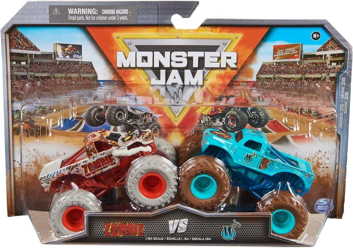 Monster Jam 2 Pack 1:64 Scale Trucks Ages 3+ New Toy Zombie Vs Whiplash