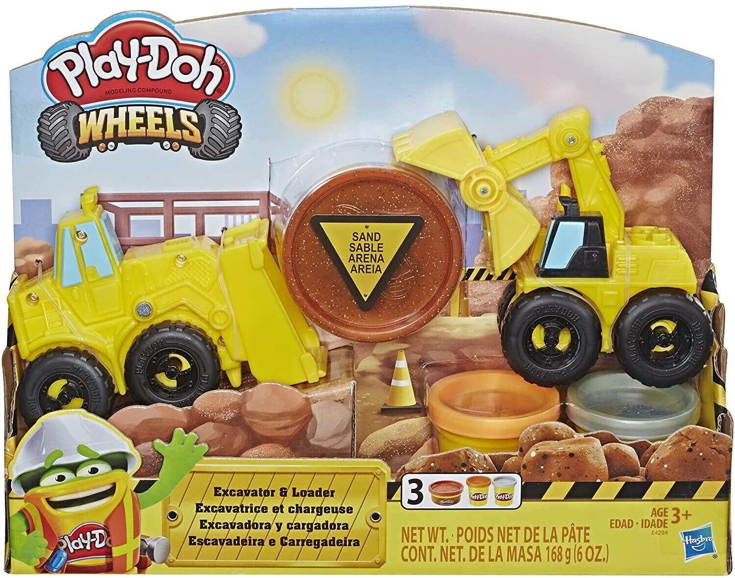 PlayDoh Wheels Excavator and Loader Construction Truck Ages 3+ Toy Car Build Fun