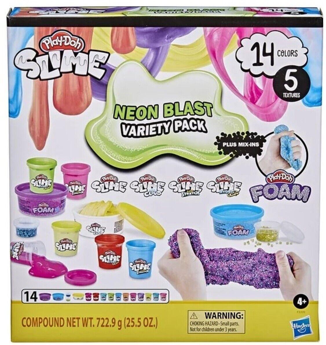 Play-Doh Slime Neon Blast Variety Pack 14 Colors 5 Textures Plus Mix-Ins Playdoh