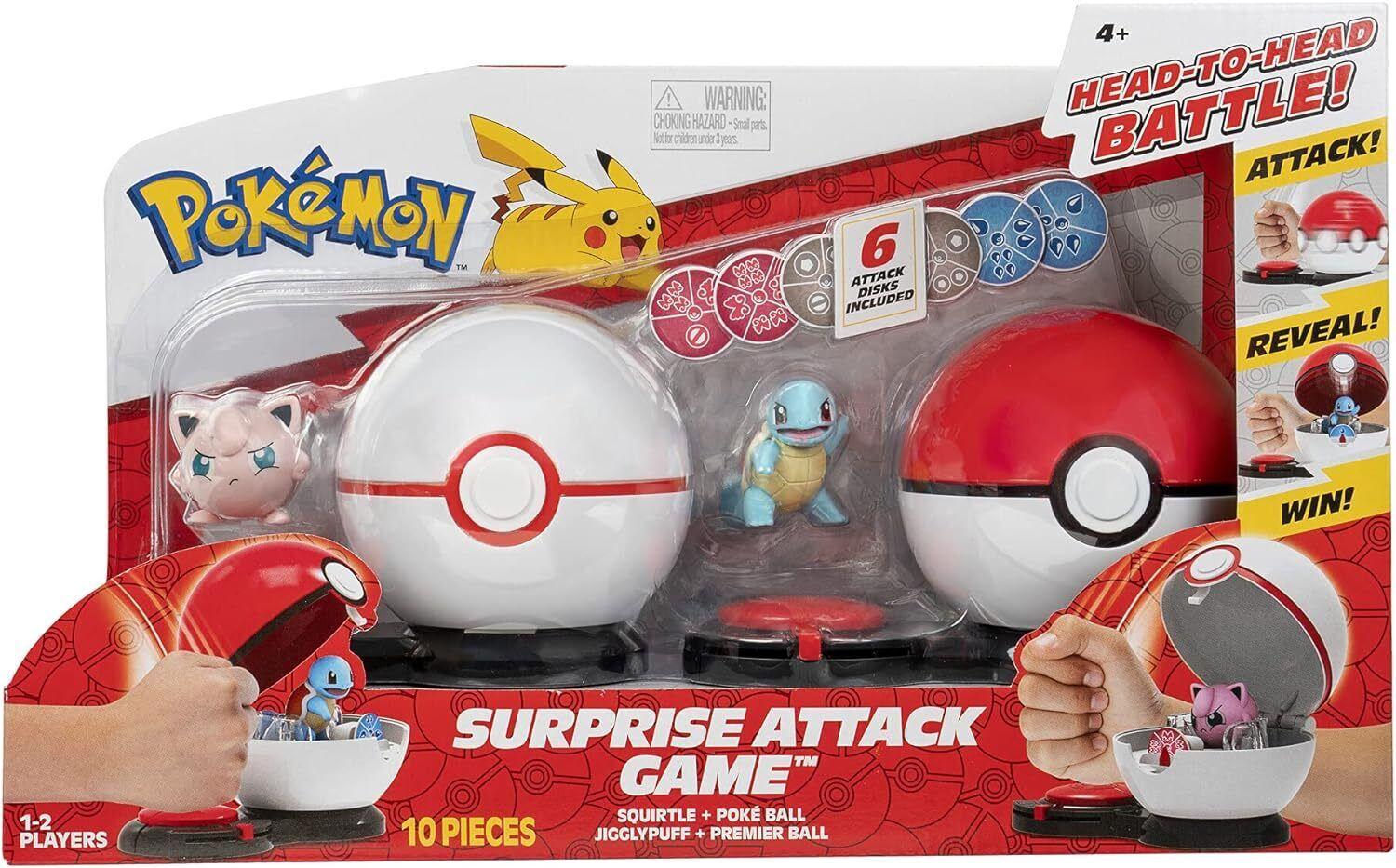 Pokemon Surprise Attack Game Squirtle and Jigglypuff 6 Attack Disks Poke Ball Play