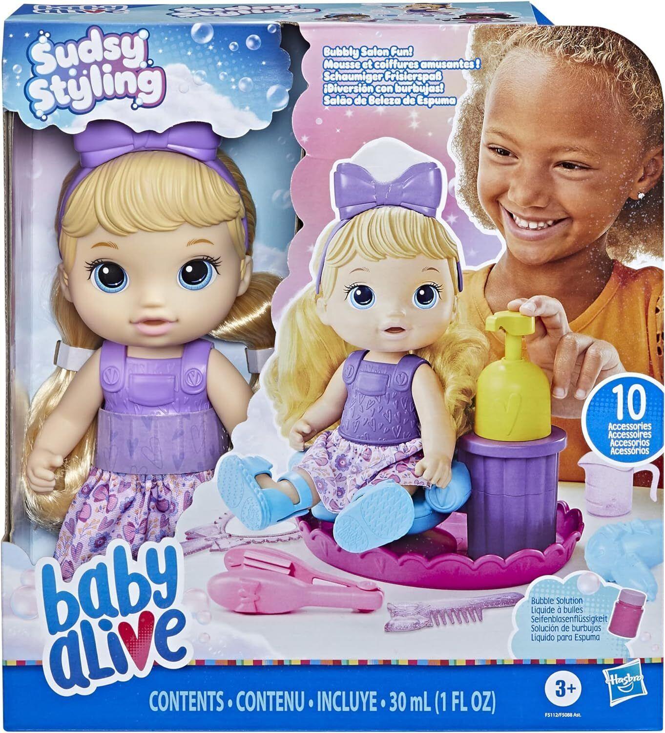 Baby Alive Sudsy Styling Doll 12-Inch New Toy Salon Chair Blonde Hair Play