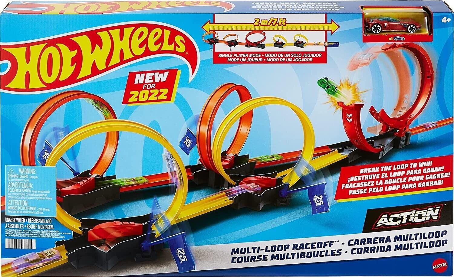 Hot Wheels Multi Loop Raceoff Playset Ages 4+ New Tow Car Race Track Play Gift