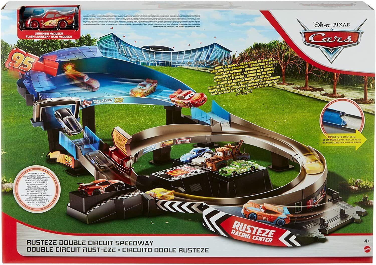 Disney Cars Rusteze Double Circuit Speedway Race Track Lightning Mcqueen Car Fun