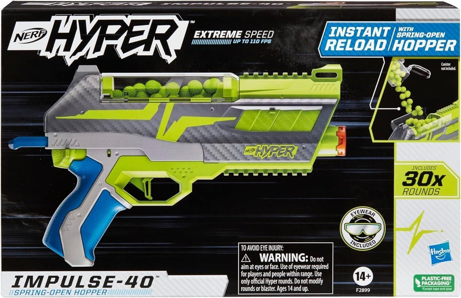 Nerf Hyper Impulse-40 Blaster 30 Nerf Hyper Rounds Spring-Open Instant Reload