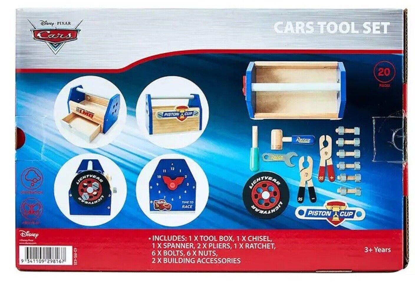 Disney Pixar Wooden Toys 20 Pieces Cars Tool Set Workshop Repair Car Play Gift