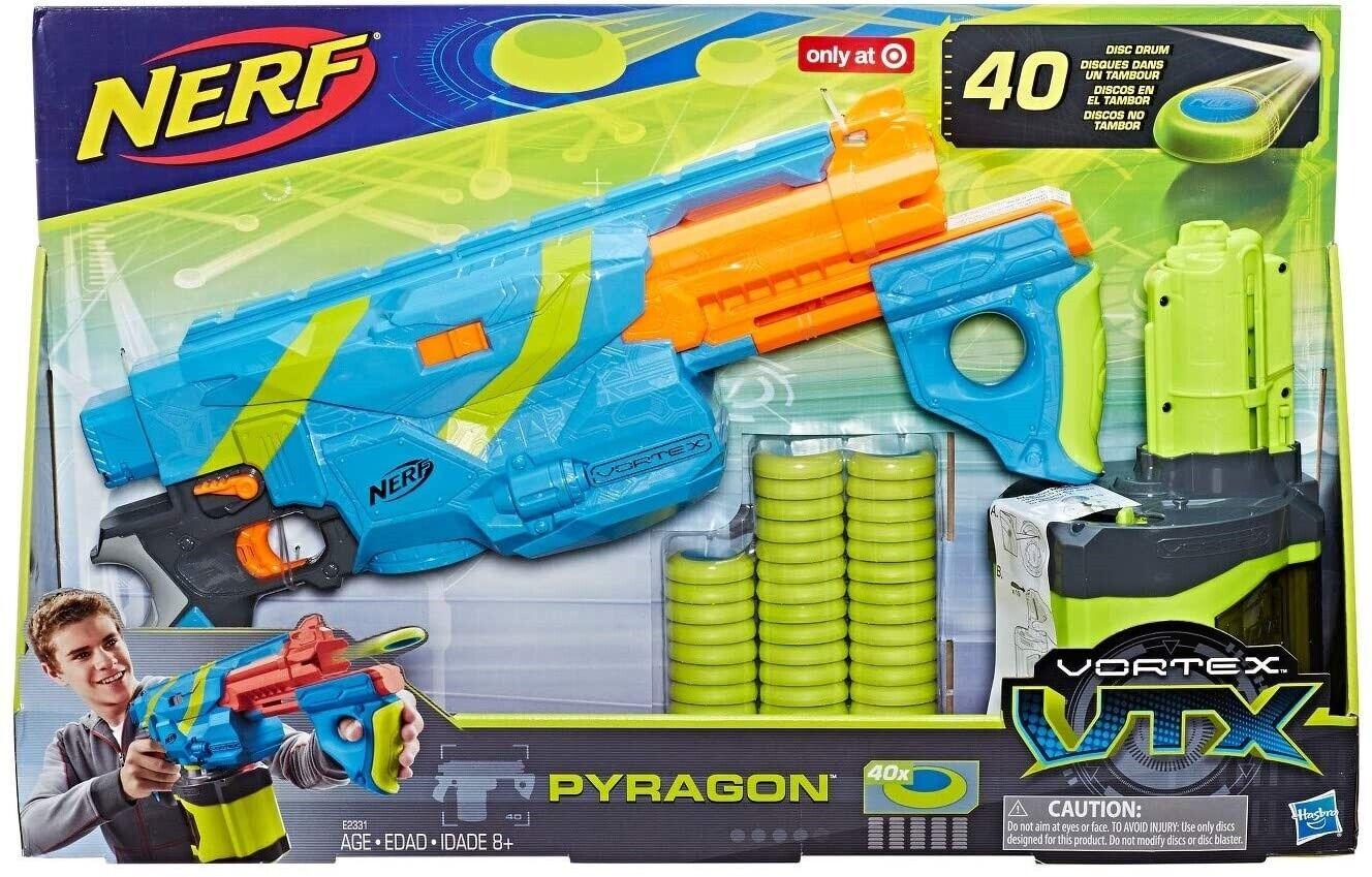 NERF Vortex VTX Pyragon With 40 Discs Ages 8+ Toy Blaster Gun Disc Drum Play