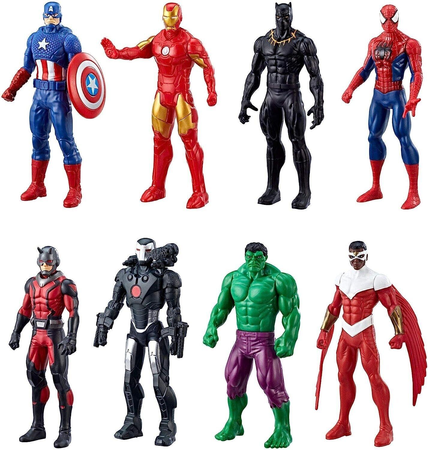 Marvel Avengers 8 Pack Action Figures Iron Man Hulk Black Panther Hero Spider