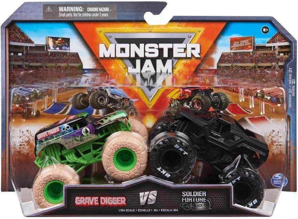 Monster Jam 2 Pack 1:64 Scale Trucks Ages 3+ New Toy GraveDigger SoldierFortune