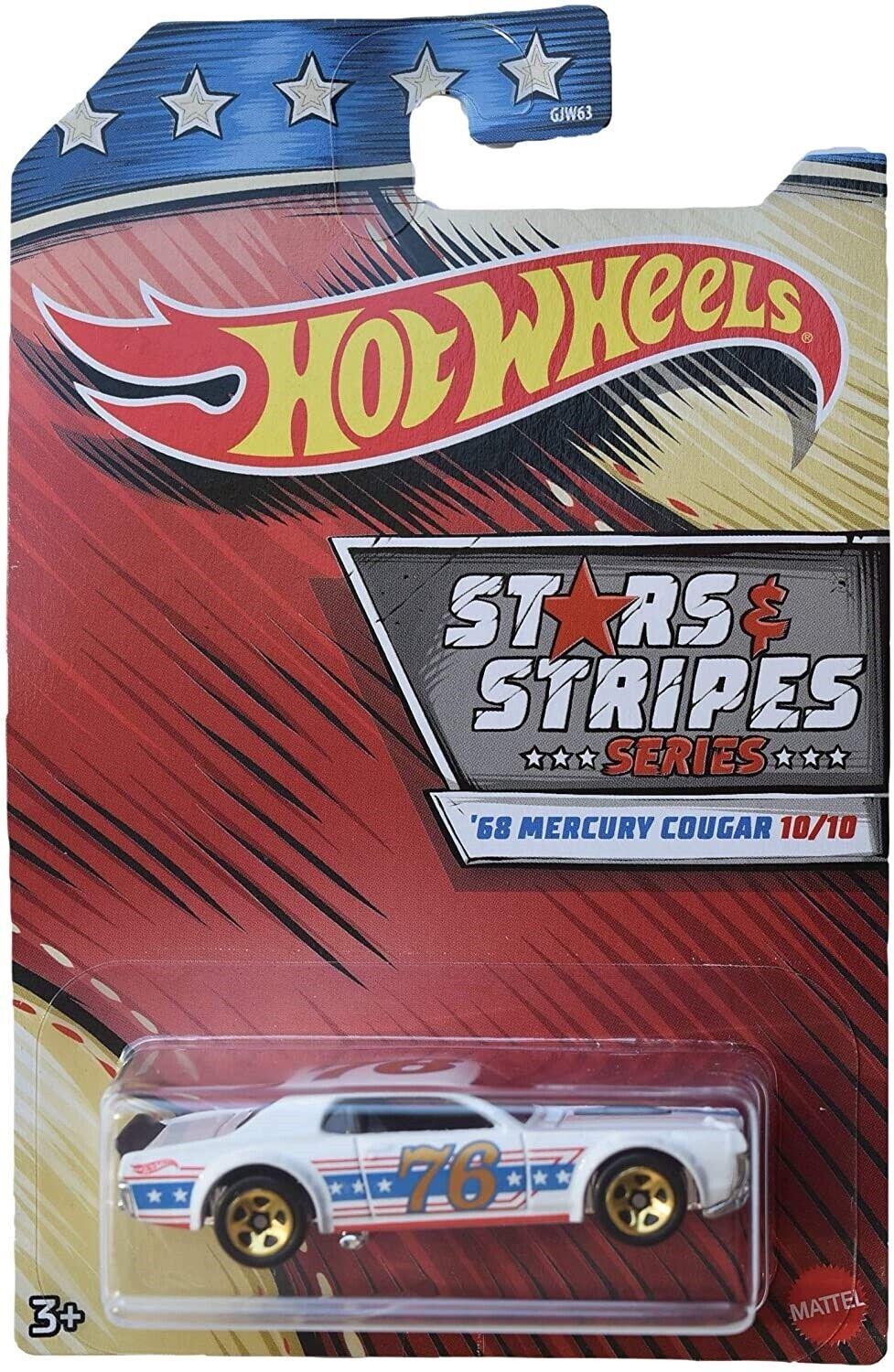 Hot Wheels 1:64 Antique Stars & Stripes 3+ Toy-Mercury Cougar 1968- Race Car History Plymouth Camaro