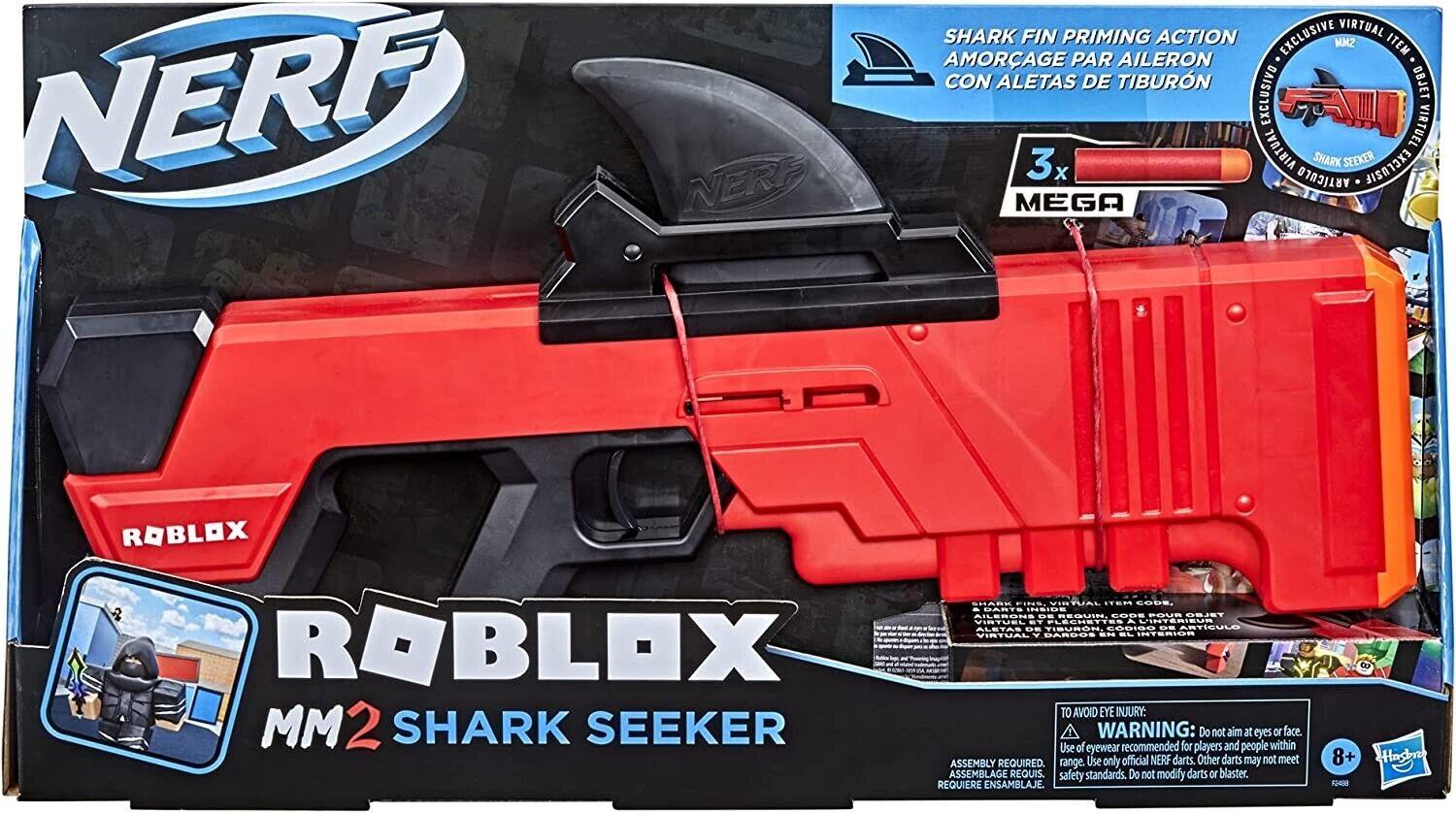 NERF Roblox MM2 Shark Seeker Dart Blaster Shark-Fin Priming Mega Darts Gun Fire