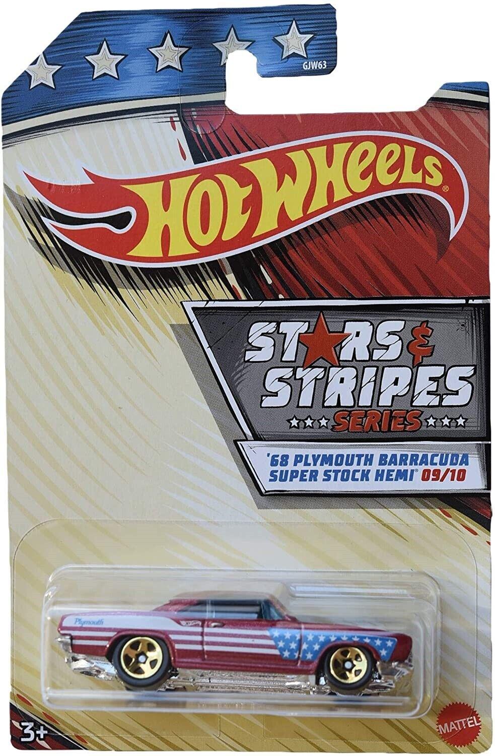 Hot Wheels 1:64 Antique Stars & Stripes 3+ Toy- Polymouth Barracuda 1968 race car-History Plymouth Camaro