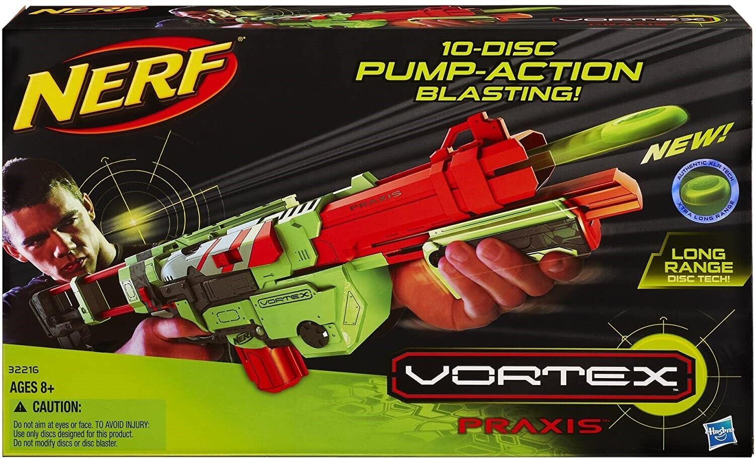NERF Vortex Praxix With 10 Discs Ages 8+ Toy Blaster Gun Disc Fire Play Rail Fun
