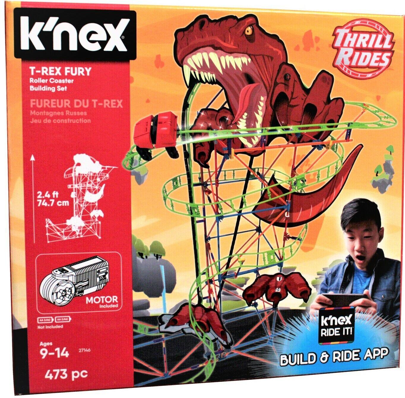 KNEX Thrill Rides T-Rex Fury Roller Coaster Building Set Ages 9+ Toy Build Race