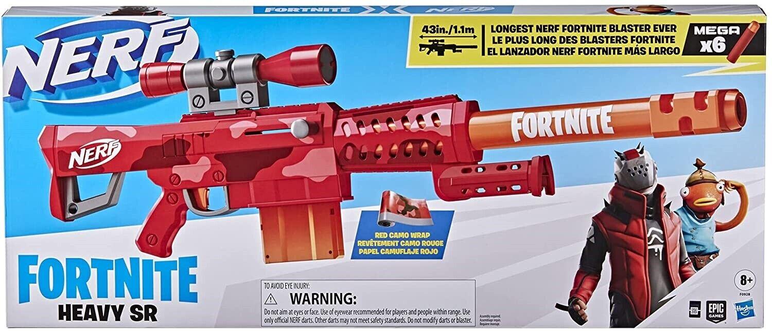 NERF Fortnite Heavy SR Big Blaster Scope 6 Mega Darts Ages 8+ Toy Gun Fire Play