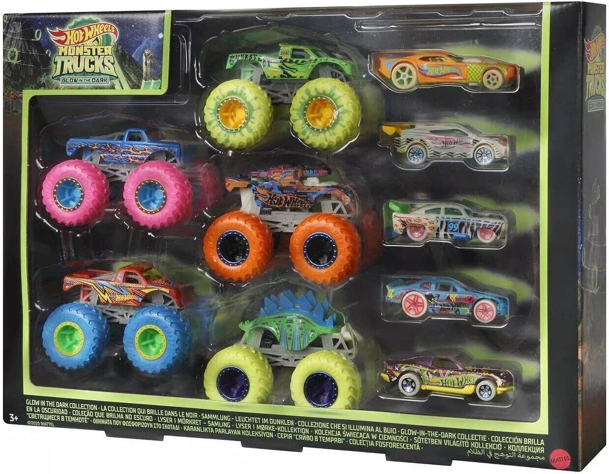 Hot Wheels Monster Trucks Glow in the Dark Collection Set Cars Race Play Preschool Toys & Pretend Play