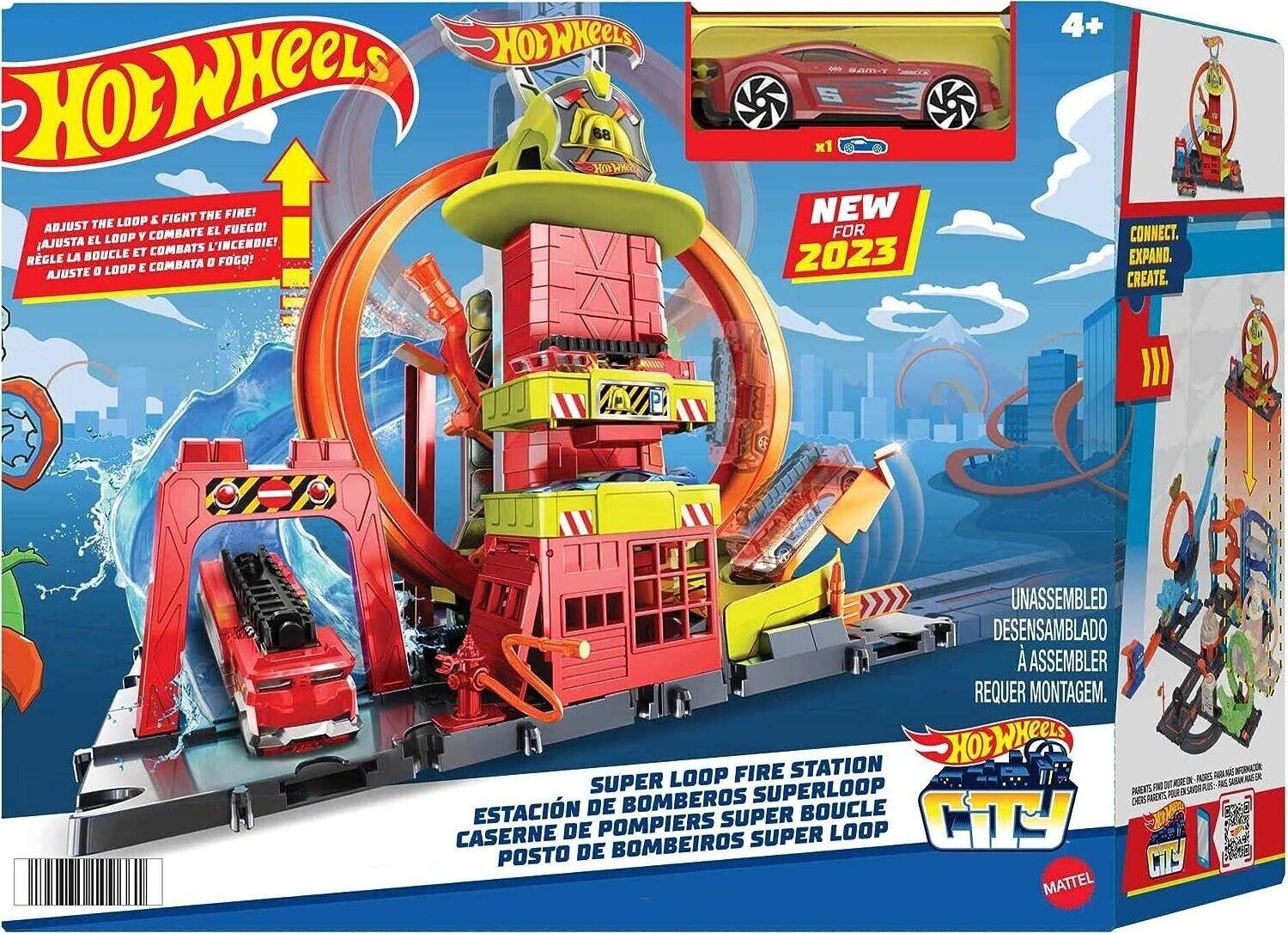 Hot Wheels Toy Car Track Set City Super Loop Fire Station 1:64 Scale Firetruck
