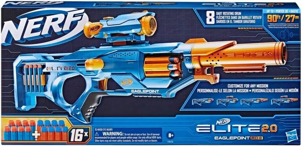 Nerf Elite 2.0 Eaglepoint RD-8 Blaster 8 Dart Drum Ages 8+ New Toy Gun Fire Play