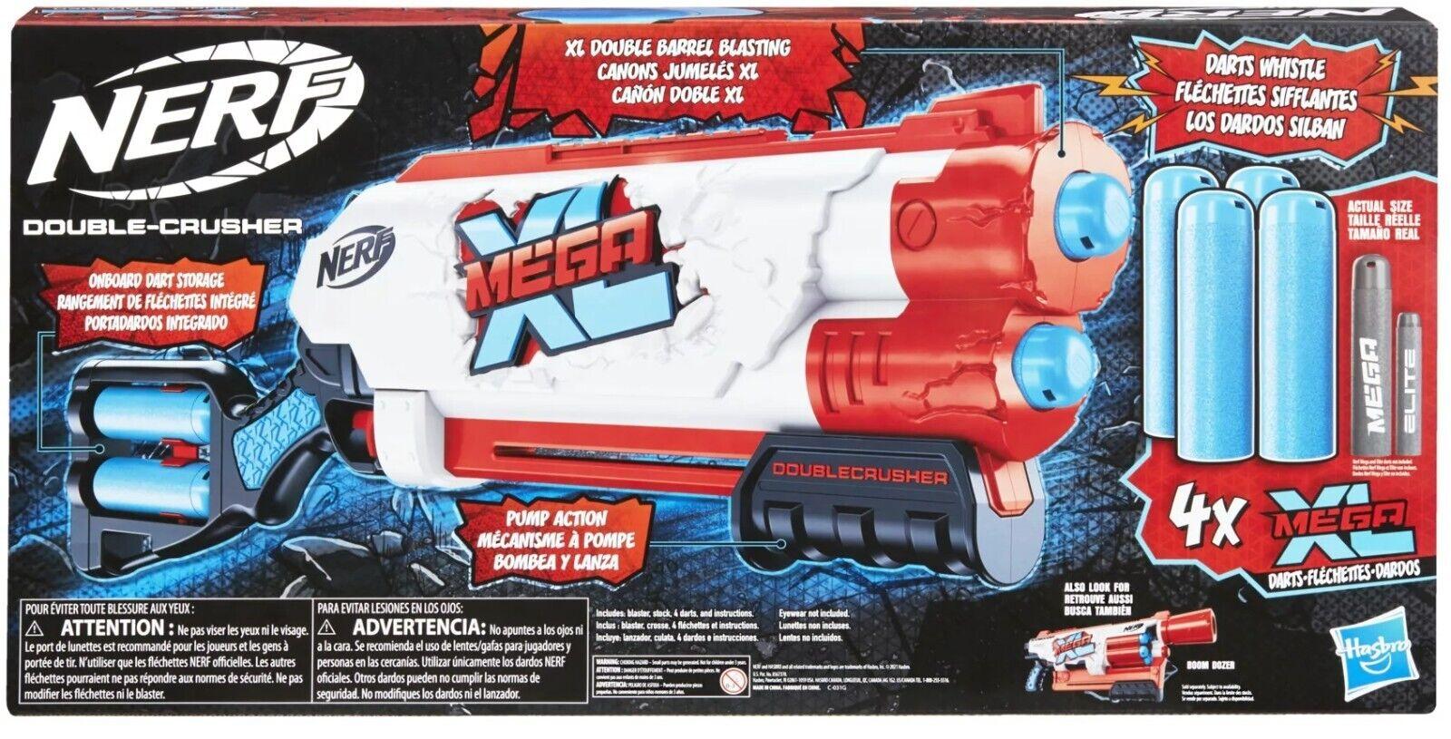 Nerf Mega XL Double Crusher Blaster 4 Mega Whistler Darts Ages 8+ Toy Fire Play