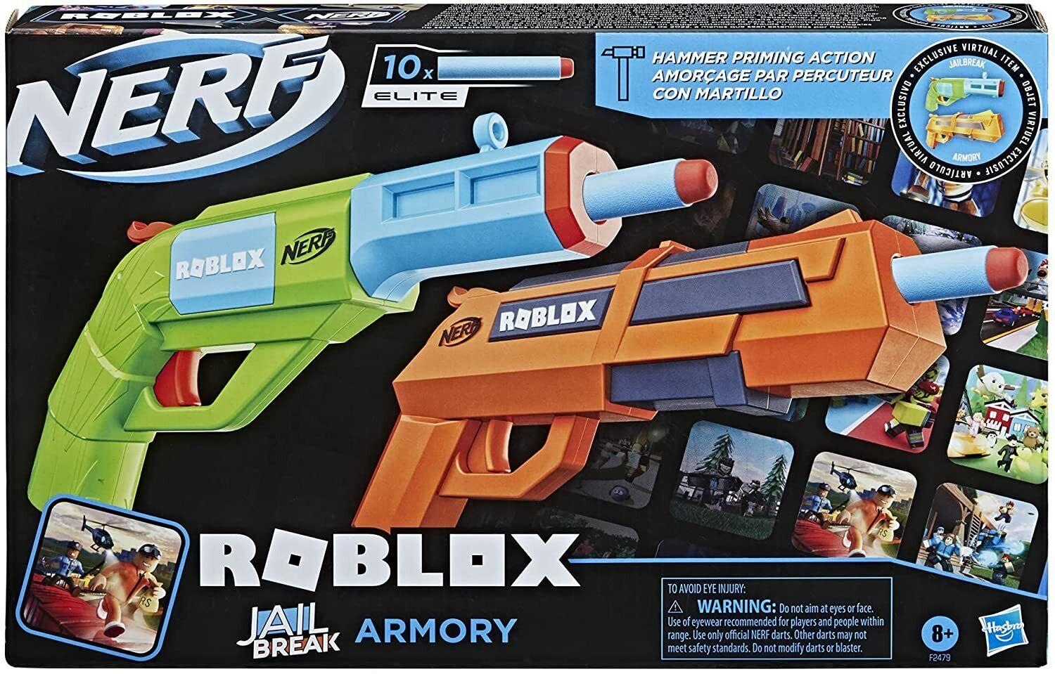 NERF Roblox Jailbreak Armor Includes 2 Hammer Action Blasters Ages 8+ Toy Gun