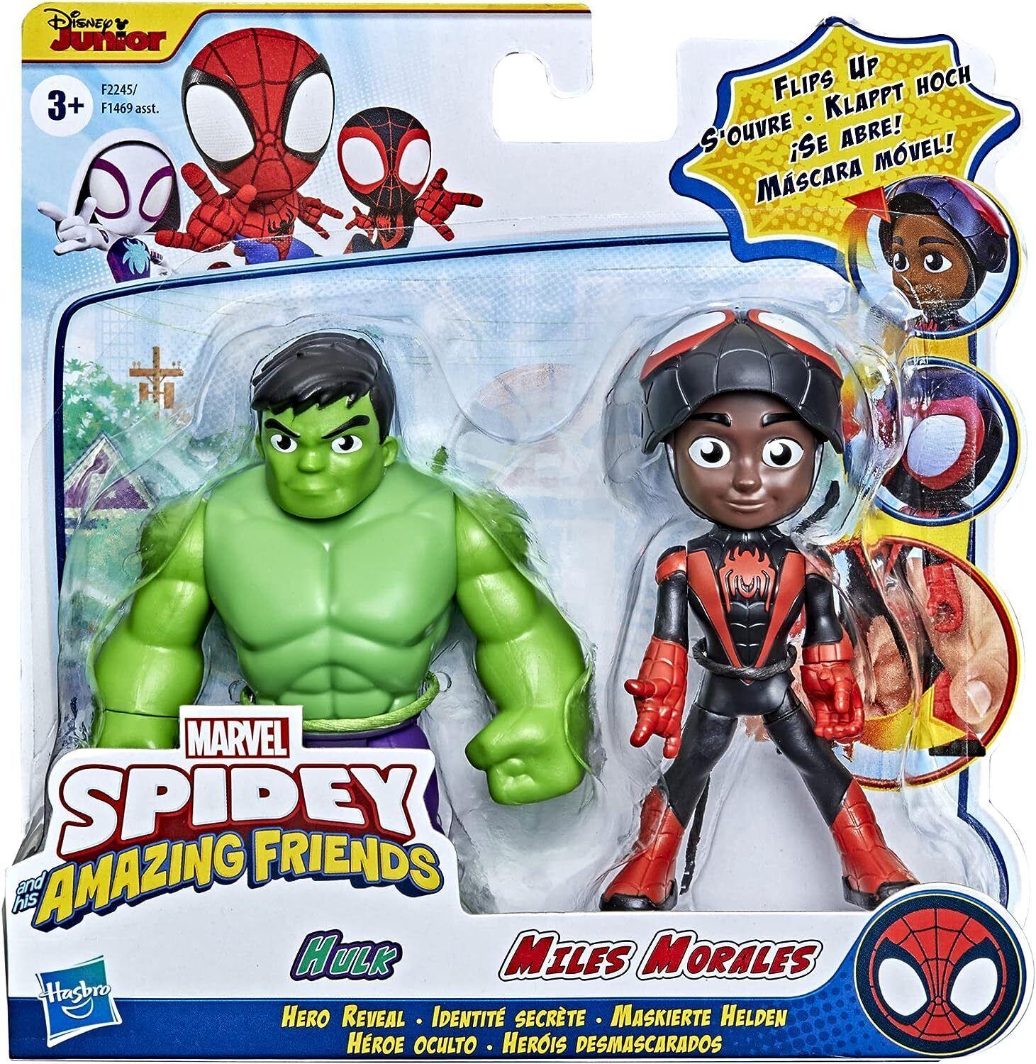 Marvel-Miles Morales & Hulk- His Amazing Friends Hero Reveal 2-Pack Ages 3+ Spiderman Hulk