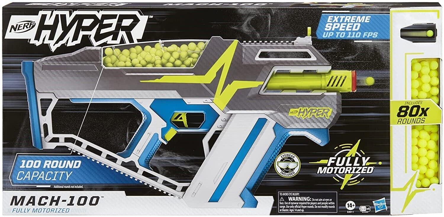 NERF Hyper Mach 100 Fully Motorized Blaster 80 Hyper with Eyewear Gun Toy Fire