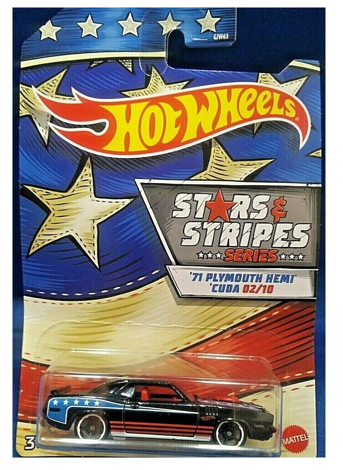 Hot Wheels 1:64 Antique Stars & Stripes 3+ Toy-1971 plymouth Hemi Cuda race car-History Plymouth Camaro