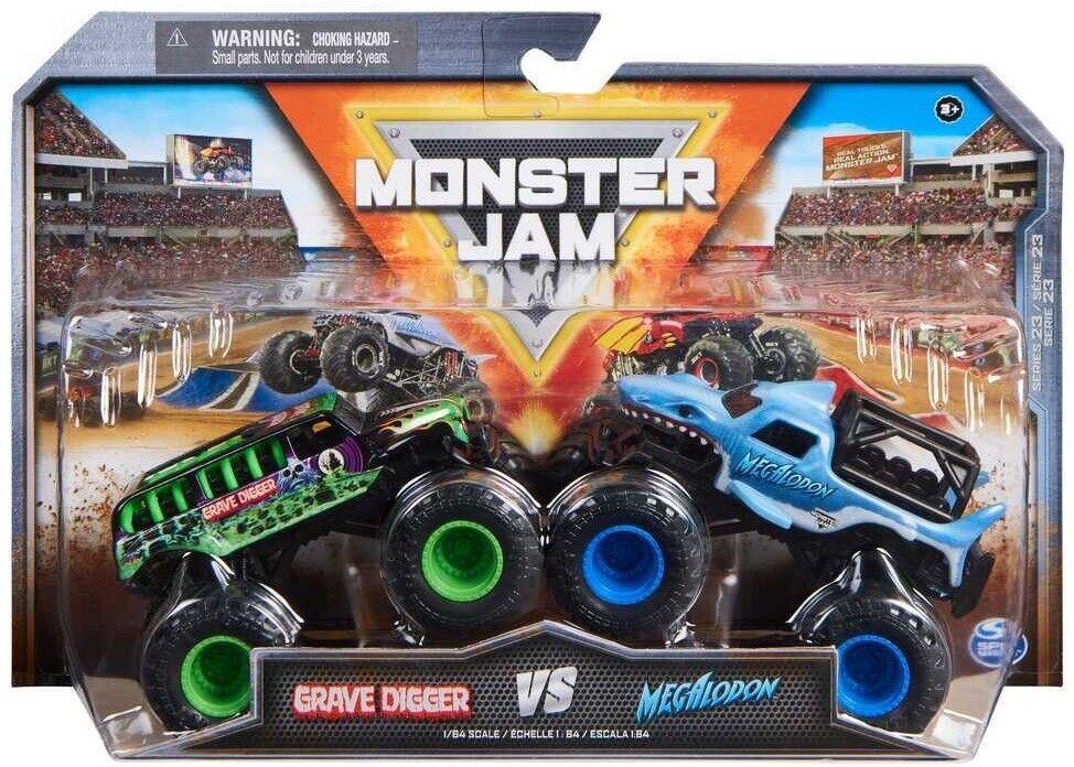 Monster Jam 2 Pack 1:64 Scale Trucks Ages 3+ New Toy GraveDigger Vs Megalodon