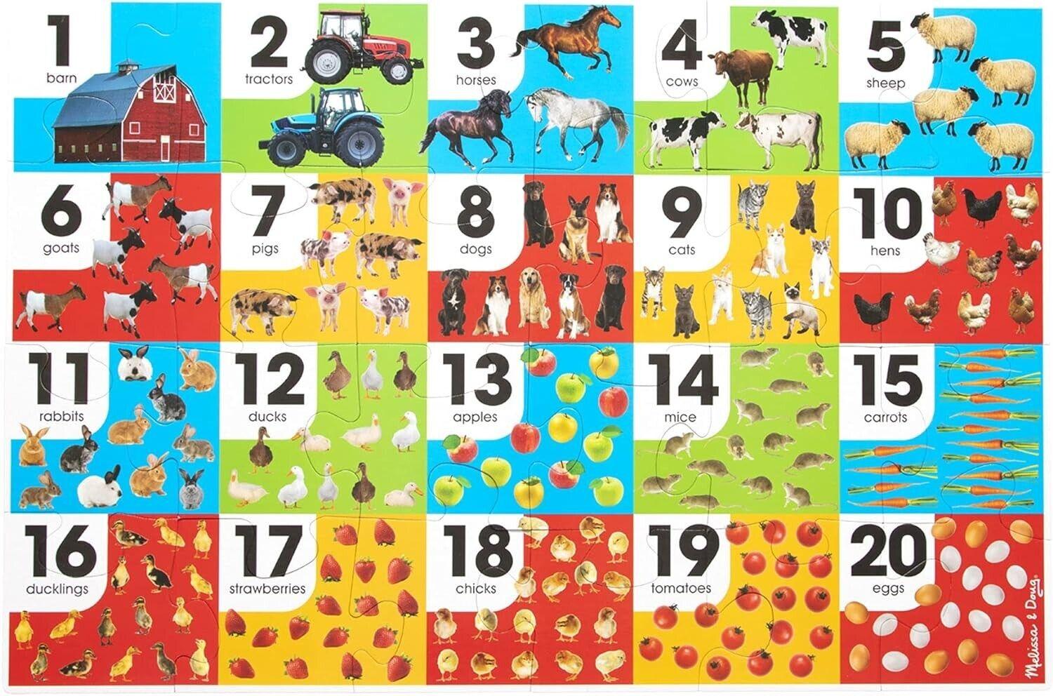 Melissa & Doug Farm Number Jumbo Floor Puzzle 24 Pieces 2 x 3 feet Animals Crop