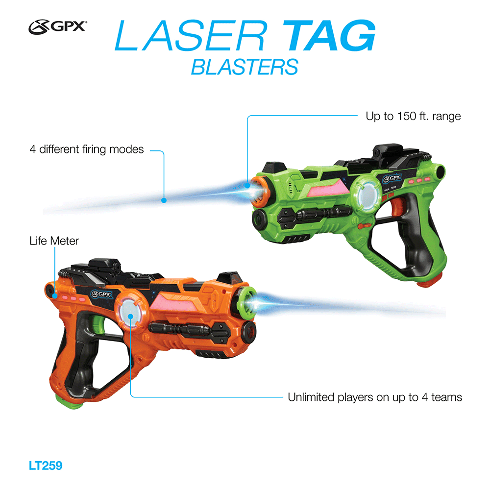 GPX Laser Tag Blasters 2 Pack Ages 8+ Toy Play Fight Gun Gift Set Girls Boys Fun
