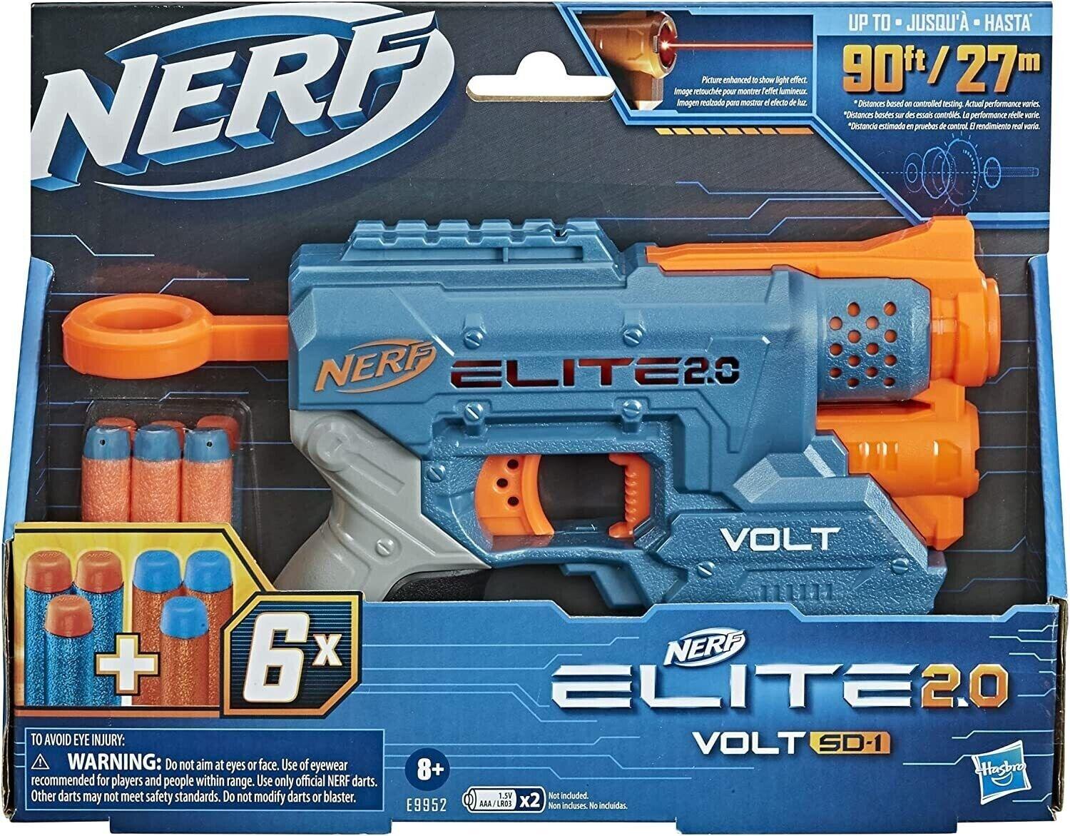 Nerf Elite 2.0 Volt SD-1 Blaster 6 Official Nerf Darts Ages 8+ New Toy Gun Play