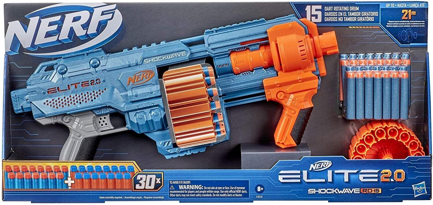 Nerf Elite 2.0 Shockwave RD 15 Surgefire Blaster Ages 8+ Toy Gun Play Fire Darts