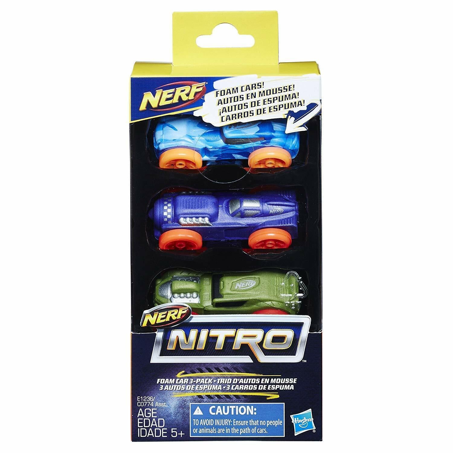 Nerf Nitro Foam Car 3 Pack Ages 5+ New Toy Race Cars Play Fight Blaster Speed