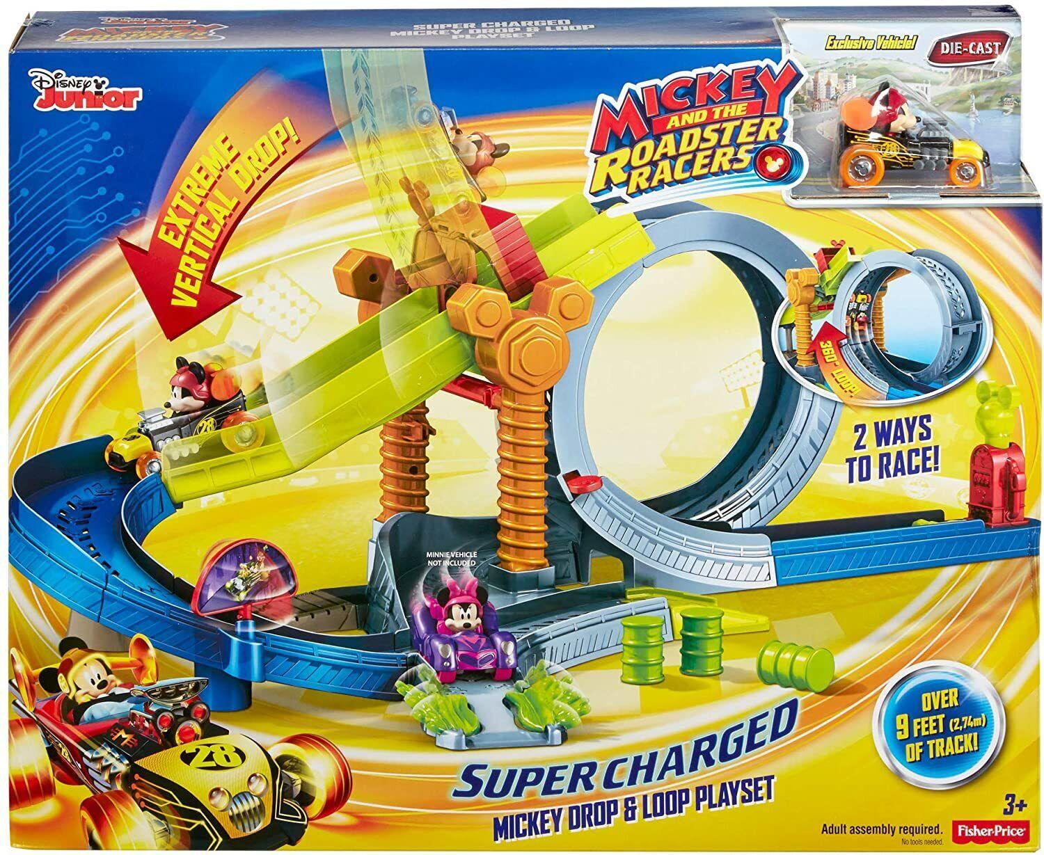 Fisher Price Disney Mickey Mouse Roadster Racers Super Charged Car Race Track