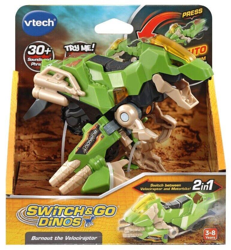 Vtech Switch & Go Dinos-Burnout the Velociraptor-Ages 3+ Toy dino Car transformer