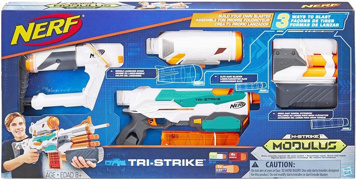 Nerf Modulus Tri-Strike 3 Ways Blaster Age 8+ Toy Gun Fire Play Missile Launcher