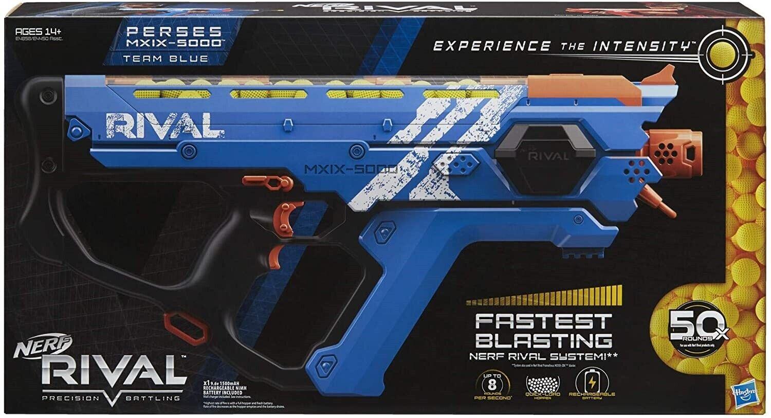 NERF-Blue Perses MXIX-5000-Rival Motorized Blaster Ages 14+ Toy Gun Fire Play Fight