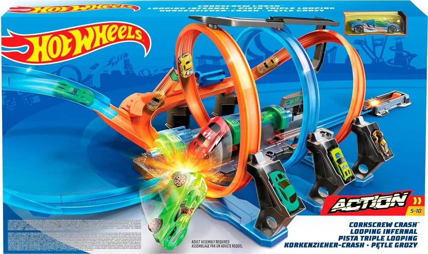 Hot Wheels Corkscrew Crash Track Motorized Boosters Ages 5+ New Toy Race Car