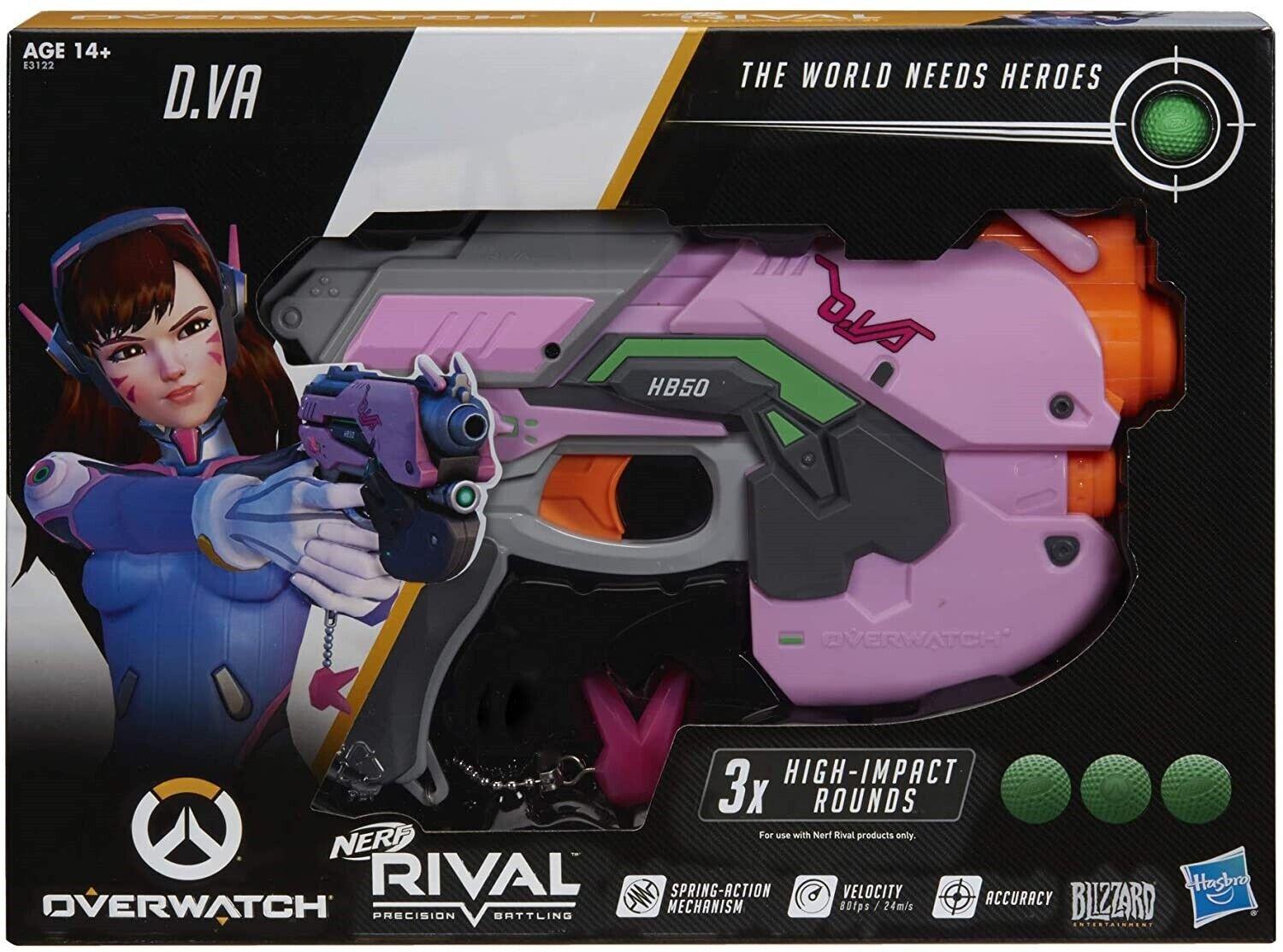 NERF Rival Overwatch D.VA Blaster 3 Overwatch Rounds Ages 14+ Toy Gun Fire Fight