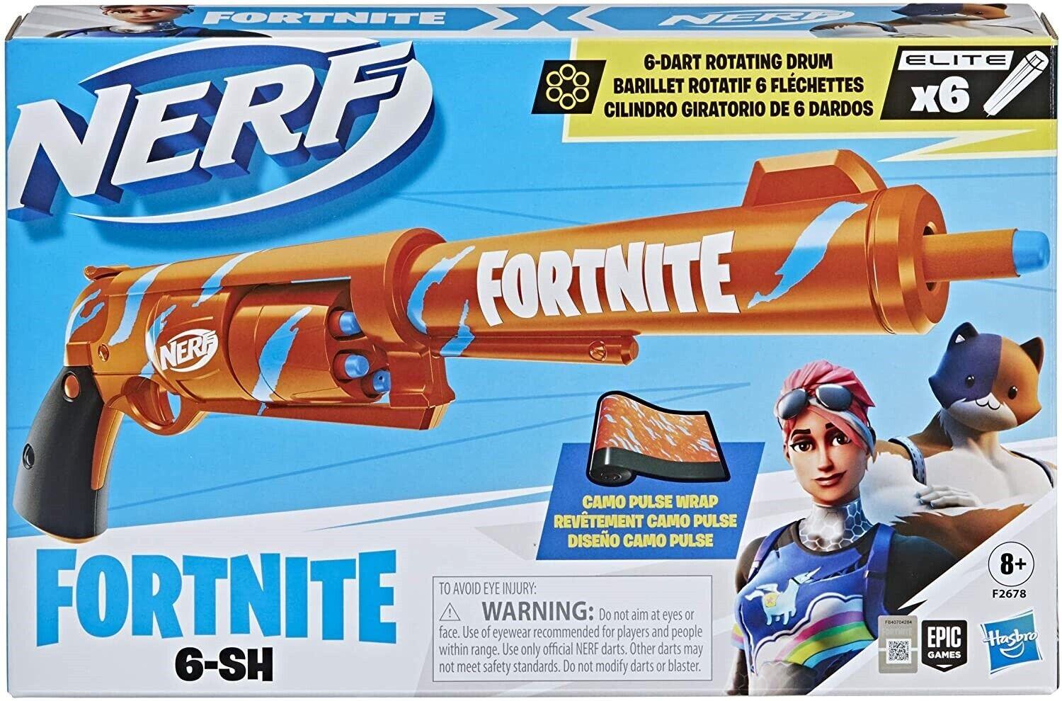 Nerf Fortnite 6-SH Dart Blaster Camo Pulse Wrap Revolver Hammer 8+ Toy Gun Fire