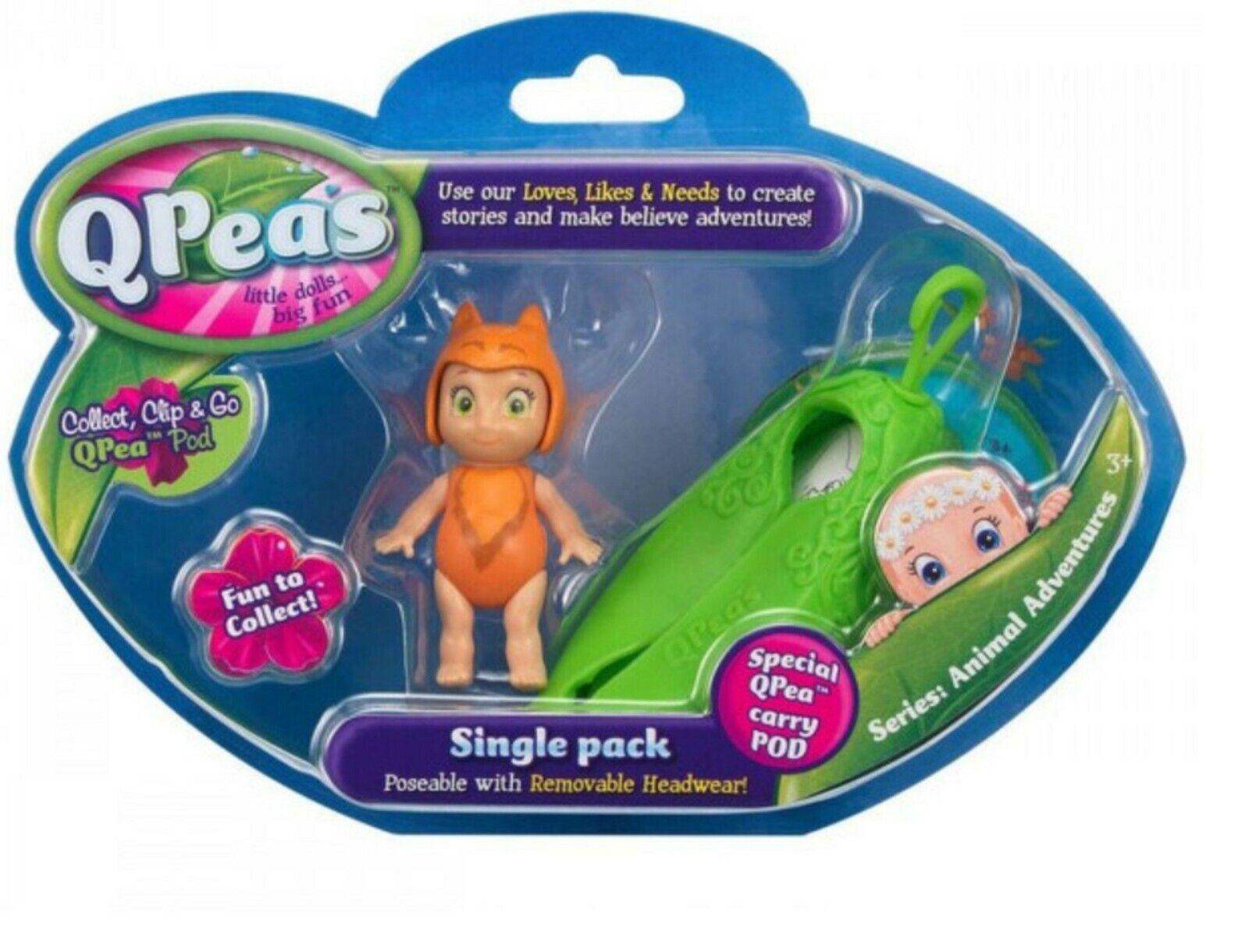 QPeas Animals Series Single Pack Mini Doll Ages 3+ New Toy Carry Pod Clip Play