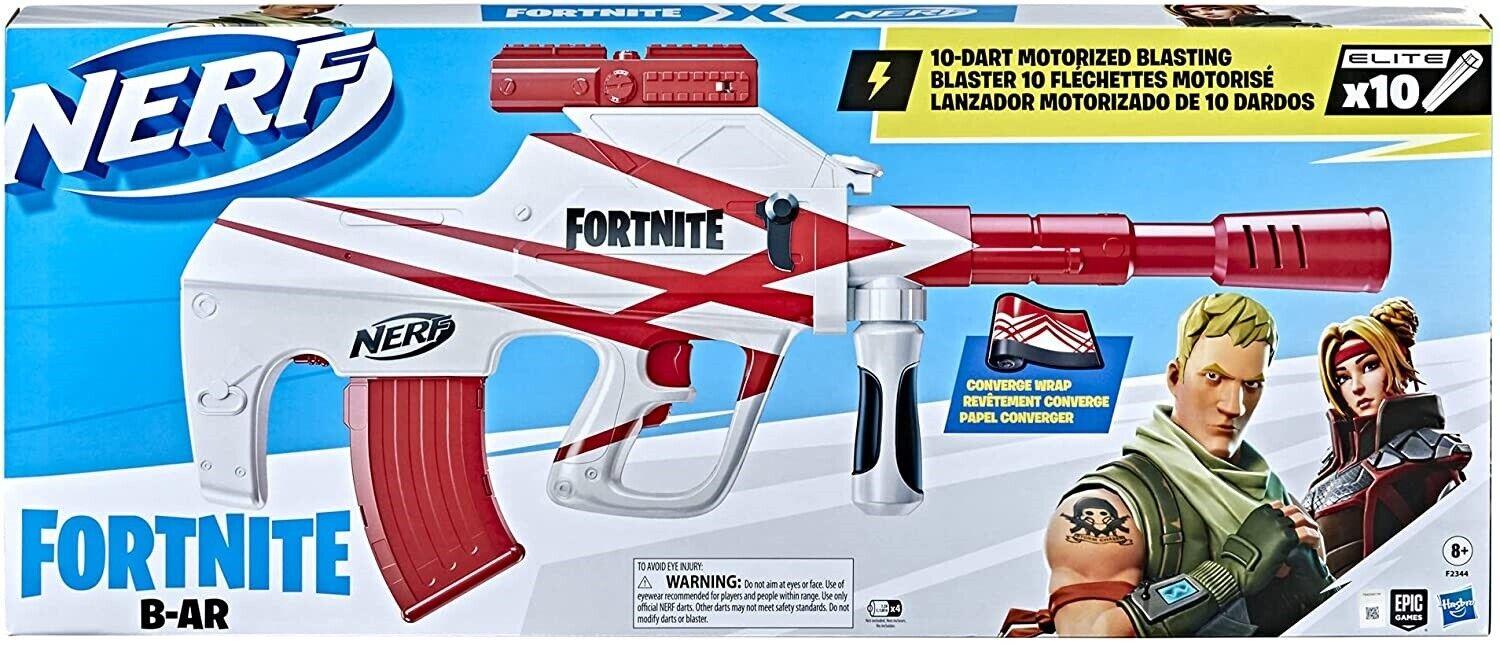 NERF Fortnite B-AR Motorised Blaster 10 Dart Clip Ages 8+ Toy Gun Fire Play Game